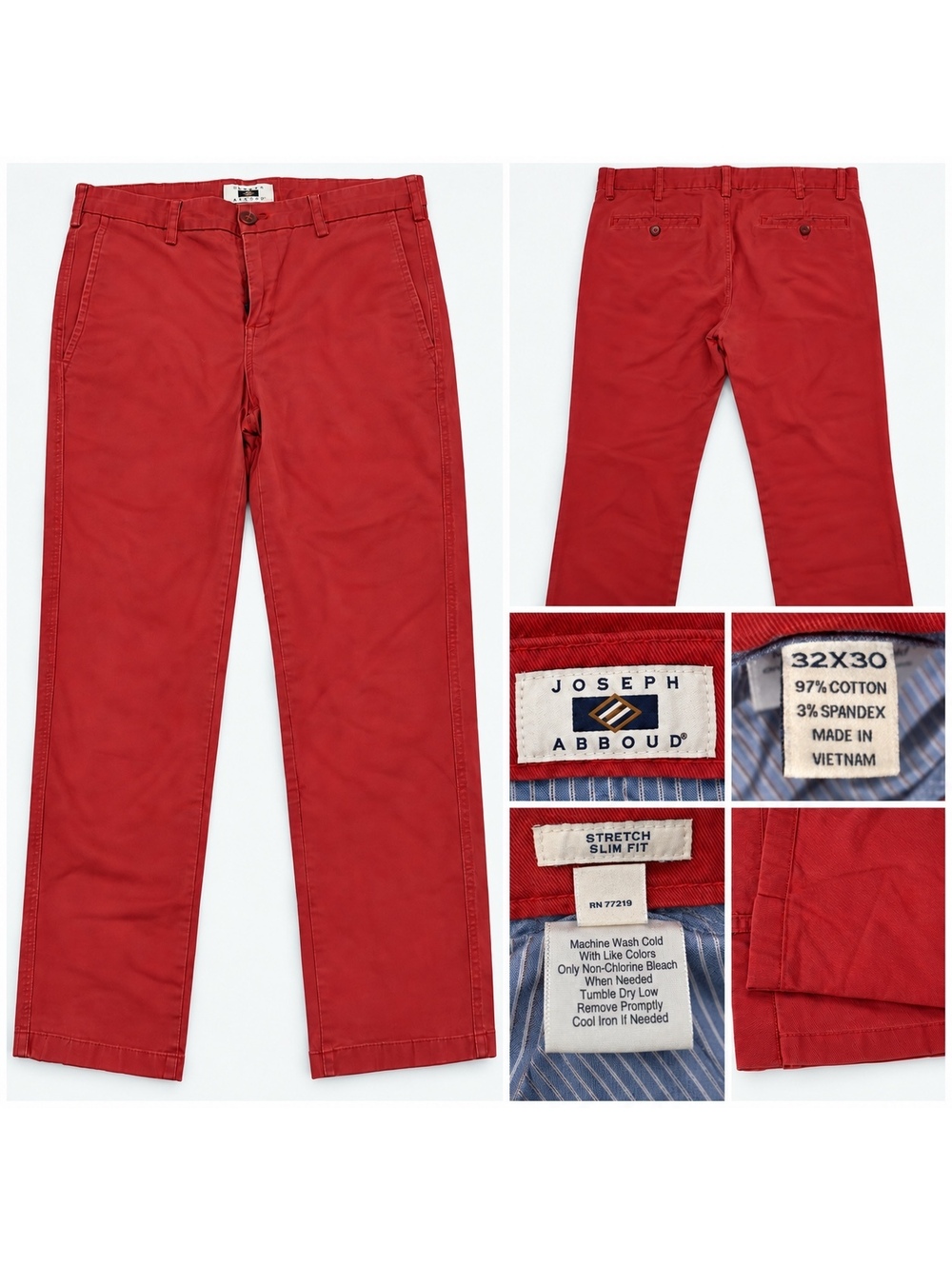 Joseph Abboud Men's Casual Pants 32x30 Red Stretch Slim Fit